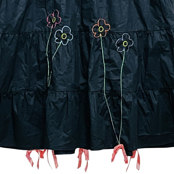 Teddy Fresh Bouquer Dress Black Babydoll Tiered Embroidery Color Floral XL NWOT - Picture 10 of 14